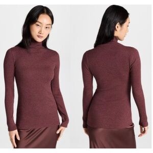 Club Monaco Julianna Cashmere Blend Ribbed Turtleneck - Bitter Chocolate - Large